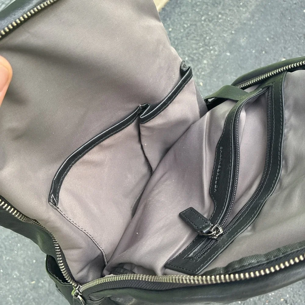 Sharkborough Small Black Genuine Leather Adjustable Strap Backpack Bag